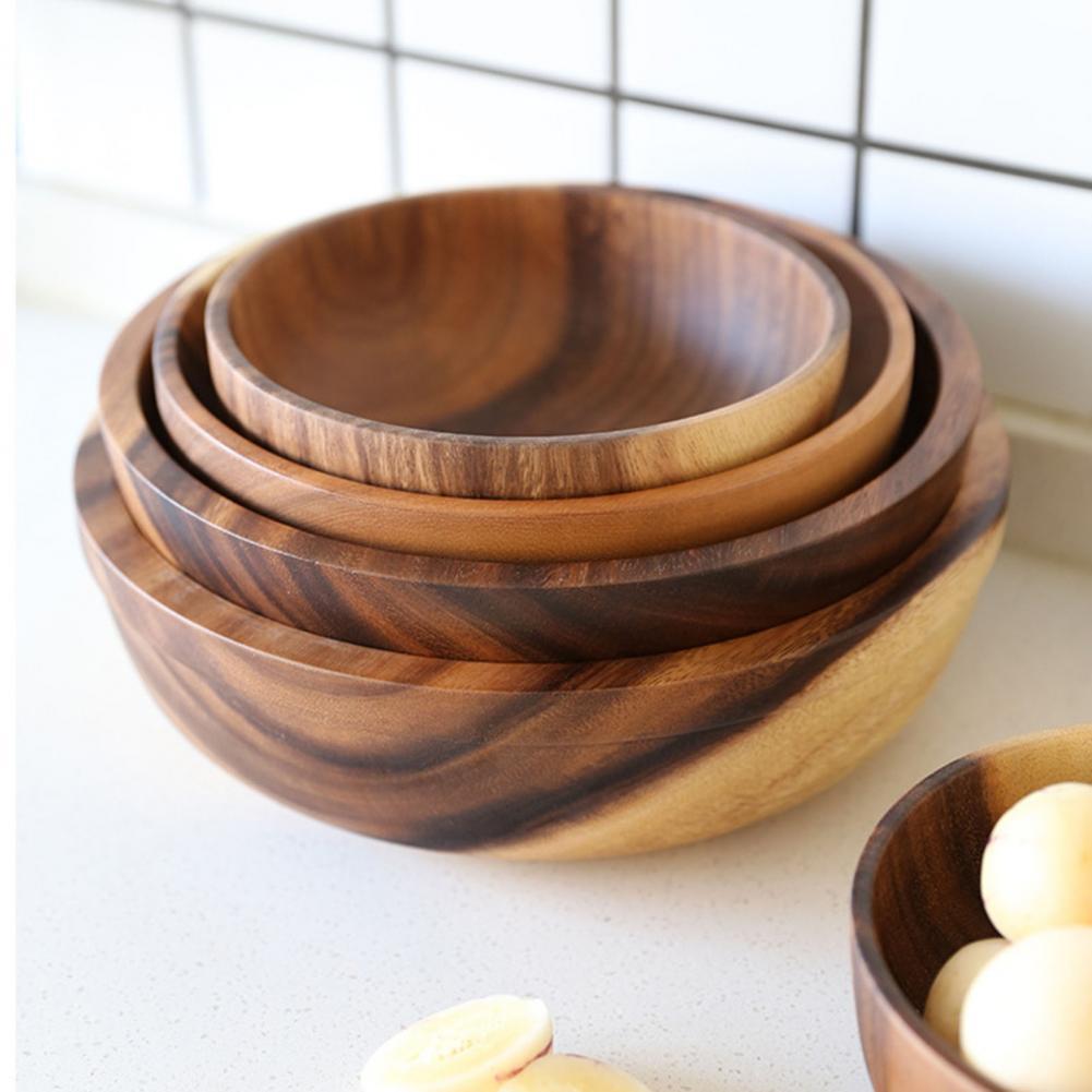 Cuenco de madera natural para cocina, cuenco para fruta, cuenco para ensalada, recipiente para comida para restaurante, utensilios de madera, tenga en cuenta el tamaño