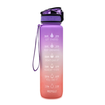 Botella de agua Tritan de 1 l con marcador de tiempo y tapa antirrebote, botella de agua motivacional para ciclismo, taza a prueba de fugas para deportes y fitness