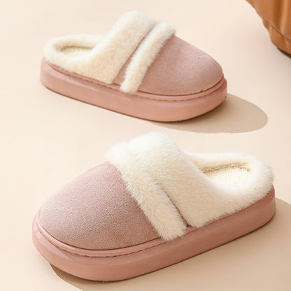 Pantuflas cálidas de algodón a la moda para mujer, pantuflas de casa de terciopelo antideslizantes con suela gruesa para el invierno, pantuflas de gamuza para el dormitorio