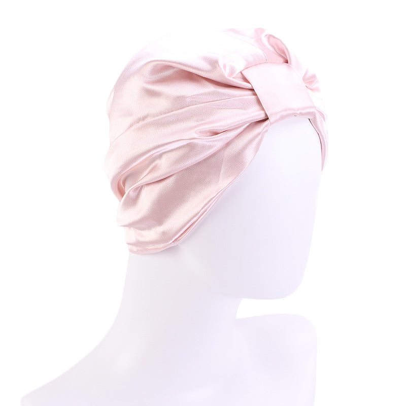 Contrast Color Knotted Head Wash Makeup Double-layer Silk-like Sleeping Hat