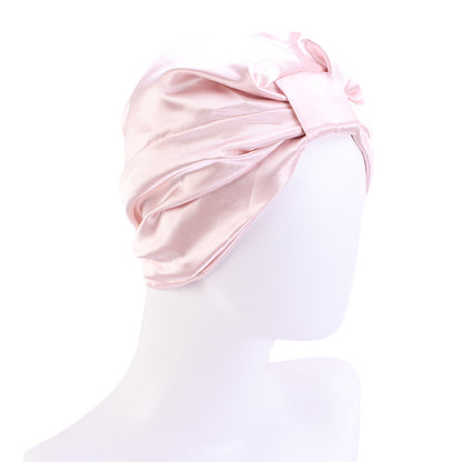 Contrast Color Knotted Head Wash Makeup Double-layer Silk-like Sleeping Hat