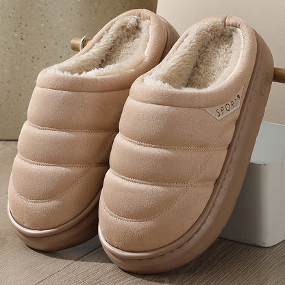 Pantuflas de felpa sólidas de moda para invierno, cálidas, para interiores, para dormitorio, para parejas, zapatos de casa de suela gruesa para mujeres y hombres