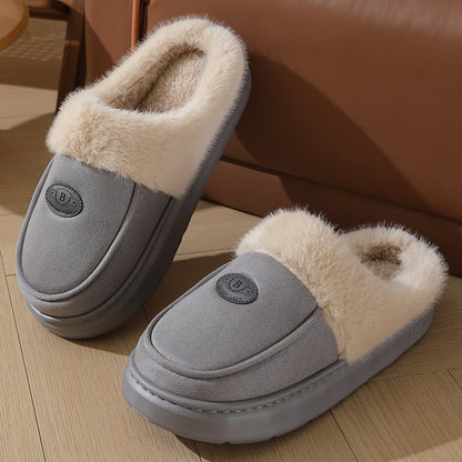 Pantuflas de felpa de invierno para hombre, informales, combinables, cálidas, de gamuza, para interior, antideslizantes, para dormitorio