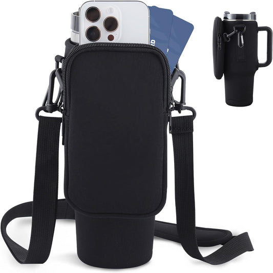 Bolsa portabotellas Slok, compatible con vaso de 40 oz con asa, moderno portabotellas con correa ajustable simple para caminatas al aire libre, senderismo, viajes, deportes, azul y morado