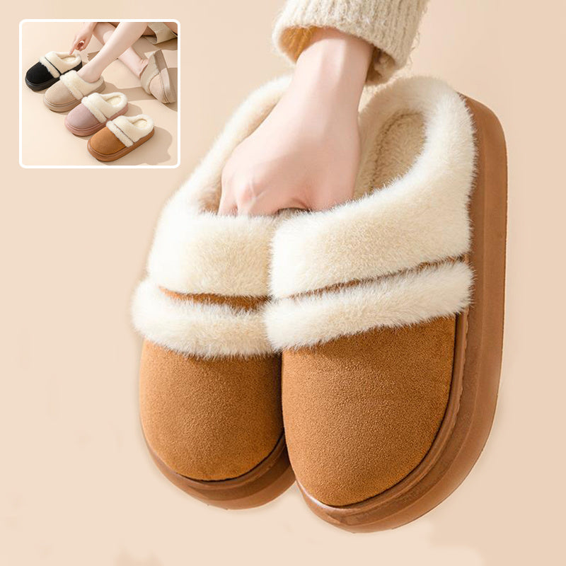 Pantuflas cálidas de algodón a la moda para mujer, pantuflas de casa de terciopelo antideslizantes con suela gruesa para el invierno, pantuflas de gamuza para el dormitorio