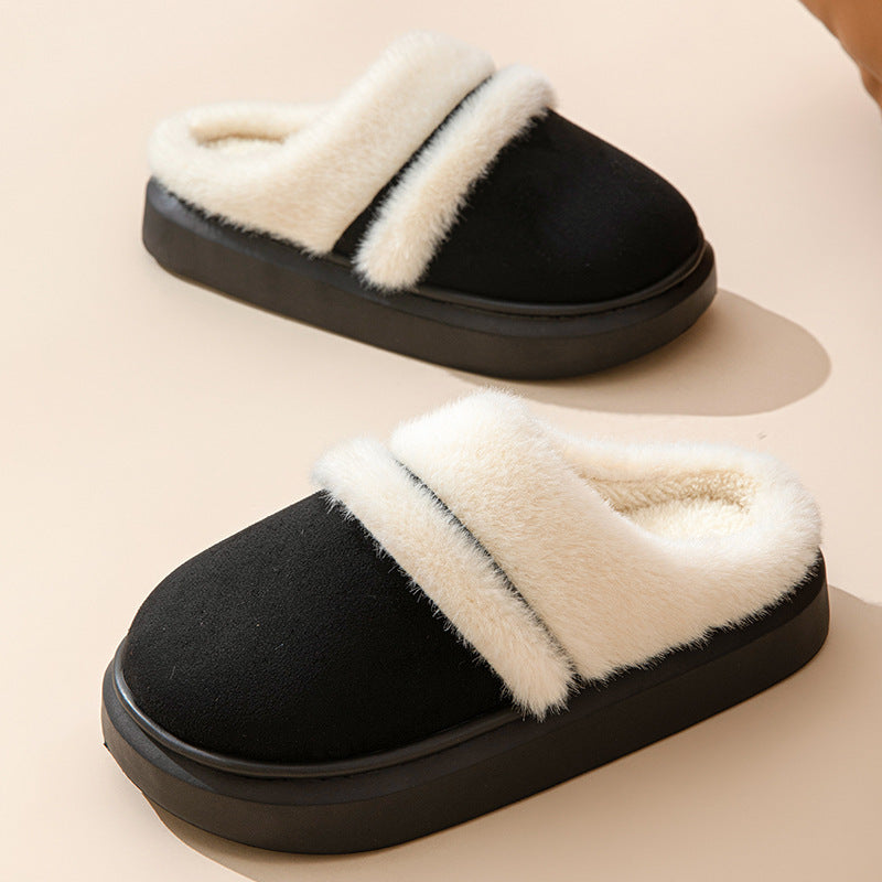 Pantuflas cálidas de algodón a la moda para mujer, pantuflas de casa de terciopelo antideslizantes con suela gruesa para el invierno, pantuflas de gamuza para el dormitorio