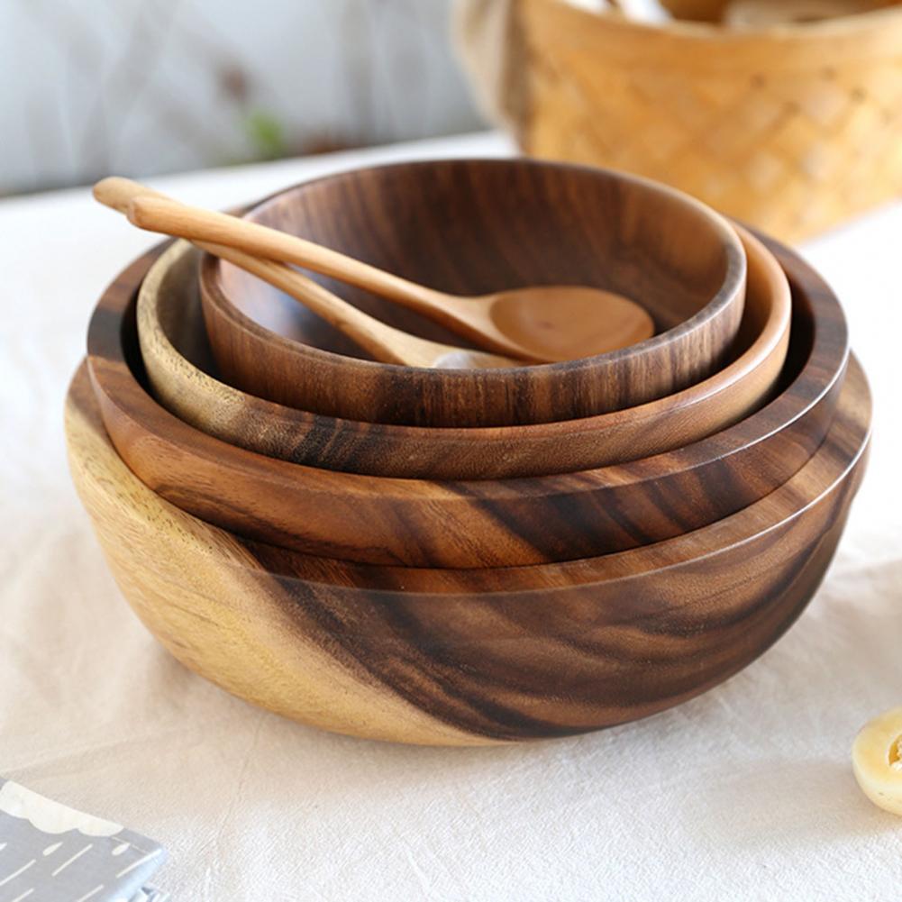 Cuenco de madera natural para cocina, cuenco para fruta, cuenco para ensalada, recipiente para comida para restaurante, utensilios de madera, tenga en cuenta el tamaño