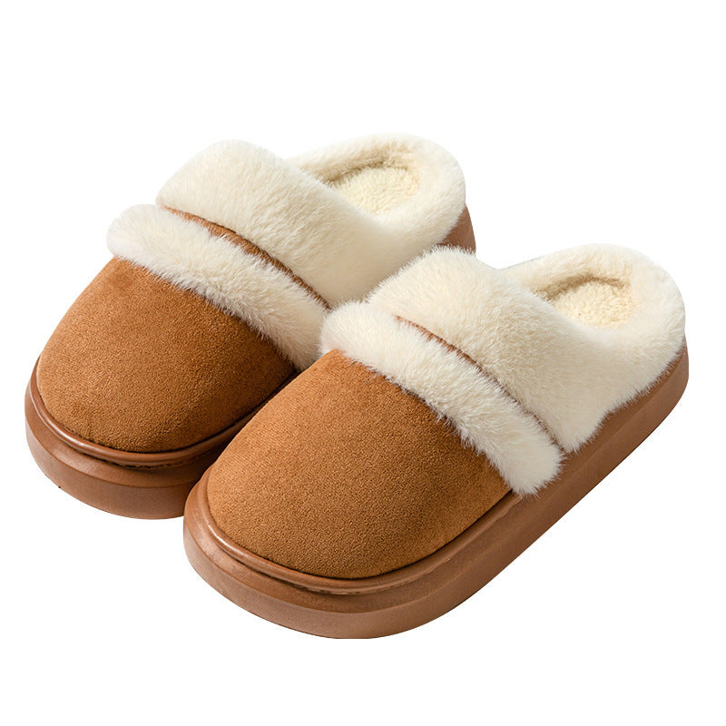 Pantuflas cálidas de algodón a la moda para mujer, pantuflas de casa de terciopelo antideslizantes con suela gruesa para el invierno, pantuflas de gamuza para el dormitorio