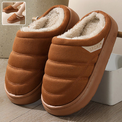 Pantuflas de felpa sólidas de moda para invierno, cálidas, para interiores, para dormitorio, para parejas, zapatos de casa de suela gruesa para mujeres y hombres