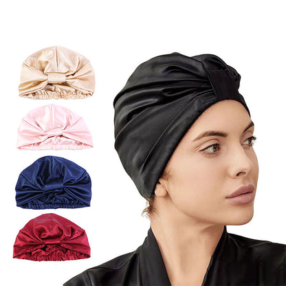 Contrast Color Knotted Head Wash Makeup Double-layer Silk-like Sleeping Hat