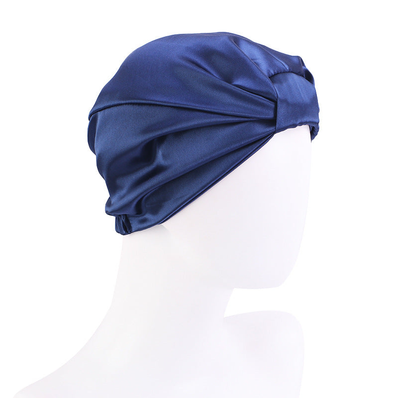 Contrast Color Knotted Head Wash Makeup Double-layer Silk-like Sleeping Hat