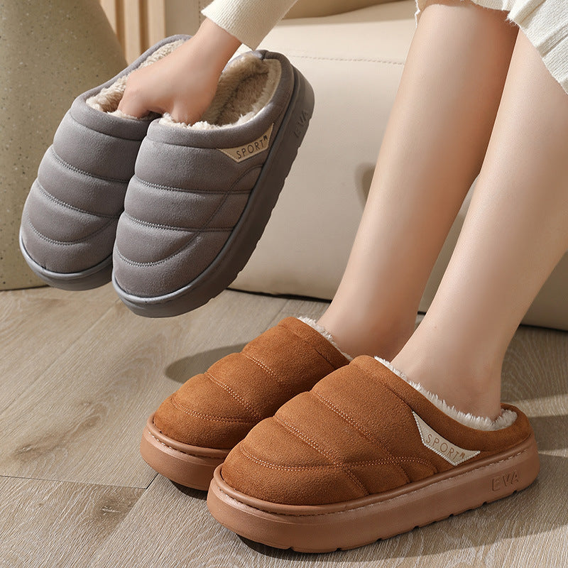 Pantuflas de felpa sólidas de moda para invierno, cálidas, para interiores, para dormitorio, para parejas, zapatos de casa de suela gruesa para mujeres y hombres