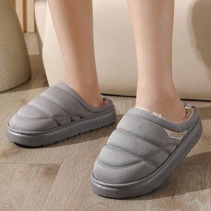 Pantuflas de felpa sólidas de moda para invierno, cálidas, para interiores, para dormitorio, para parejas, zapatos de casa de suela gruesa para mujeres y hombres